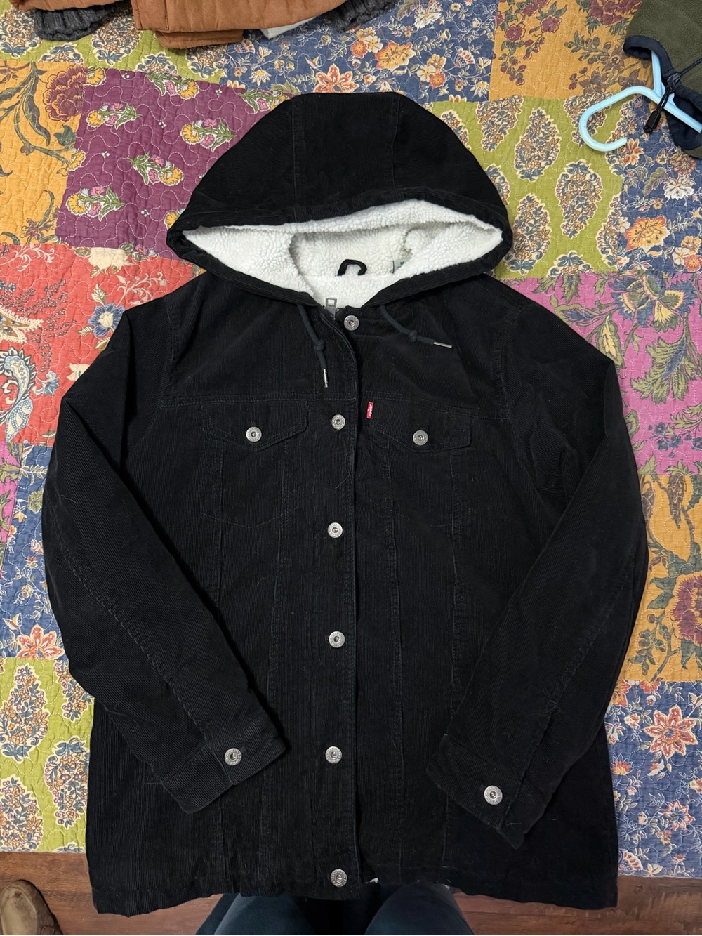 Levi's Black Corduroy Hooded Jacket with Sherpa Lining